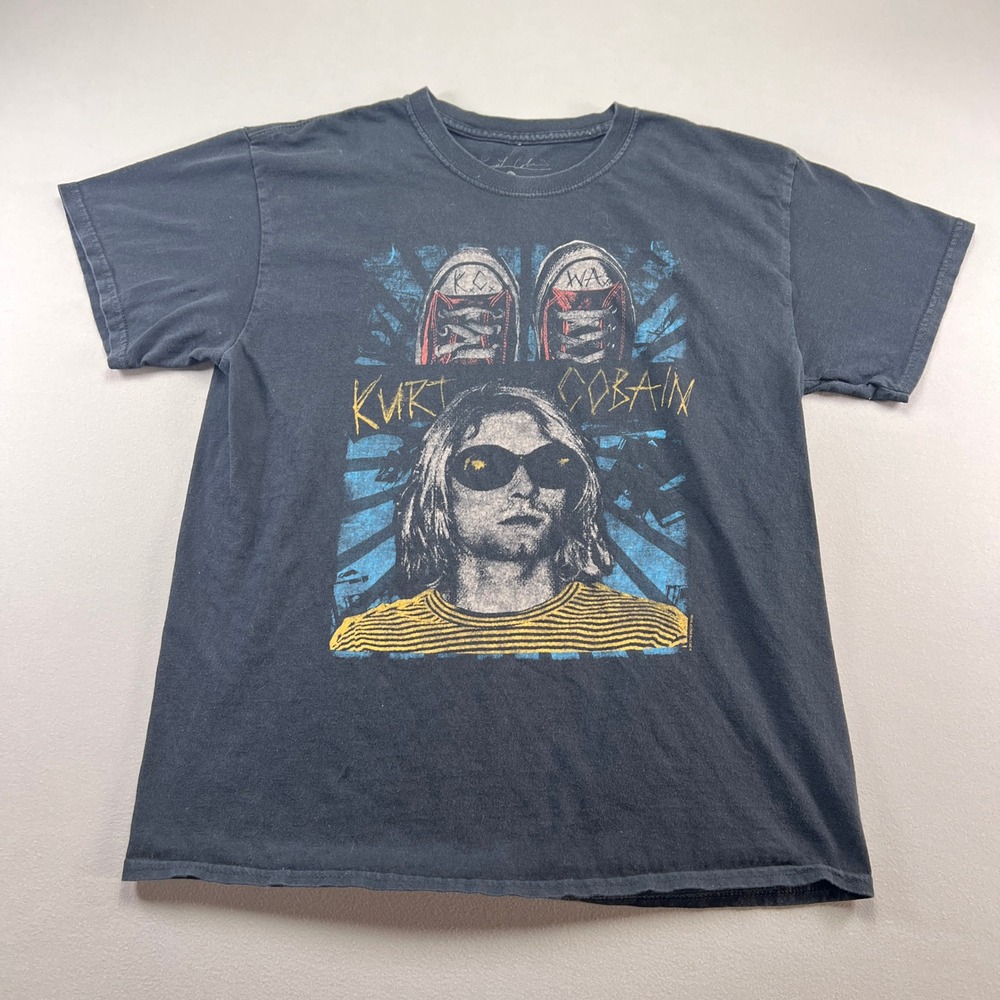 Kurt Cobain T Shirt Mens Large Black Musician Songwriter Graphic Print Crew Neck